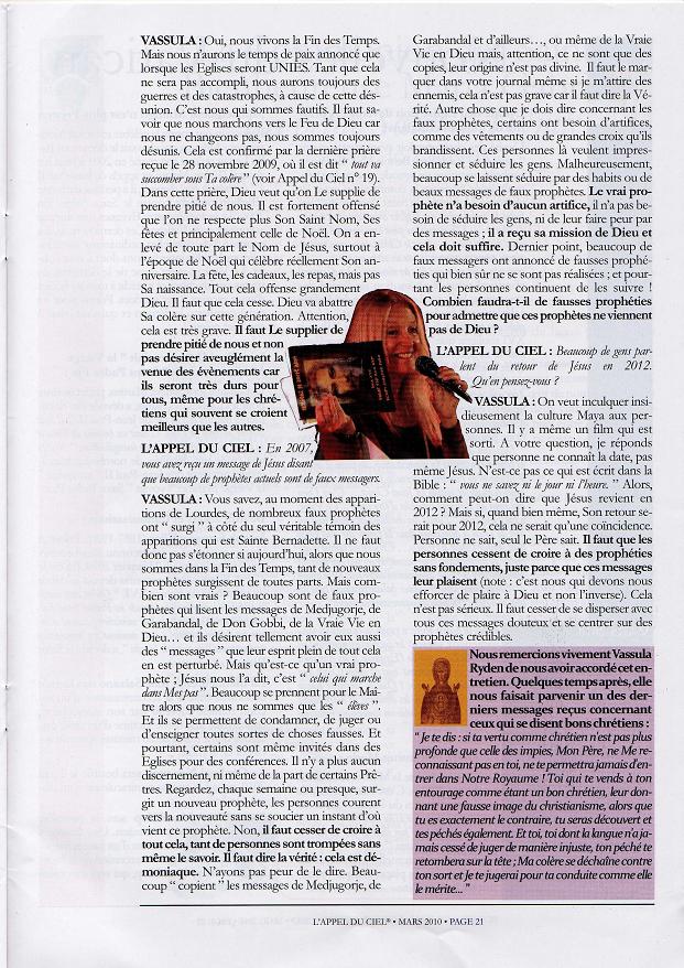 pourquoi - POURQUOI MARIA DE LA DIVINE MISERICORDE EST UN FAUX PROPHETE - Page 2 2010-03magazine''AppelDuCiel''p21